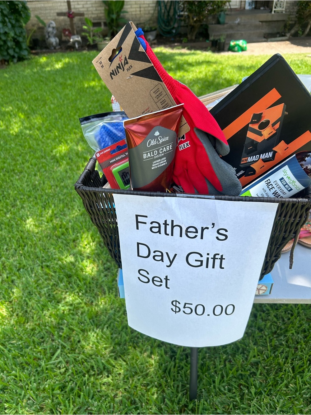 Men's Gift Basket with Red Work Gloves & Old Spice Bald Care